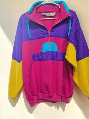 Vintage Winter Fun Colorblock Fleece Pullover | Size Small | Unisex Baggy Fit
